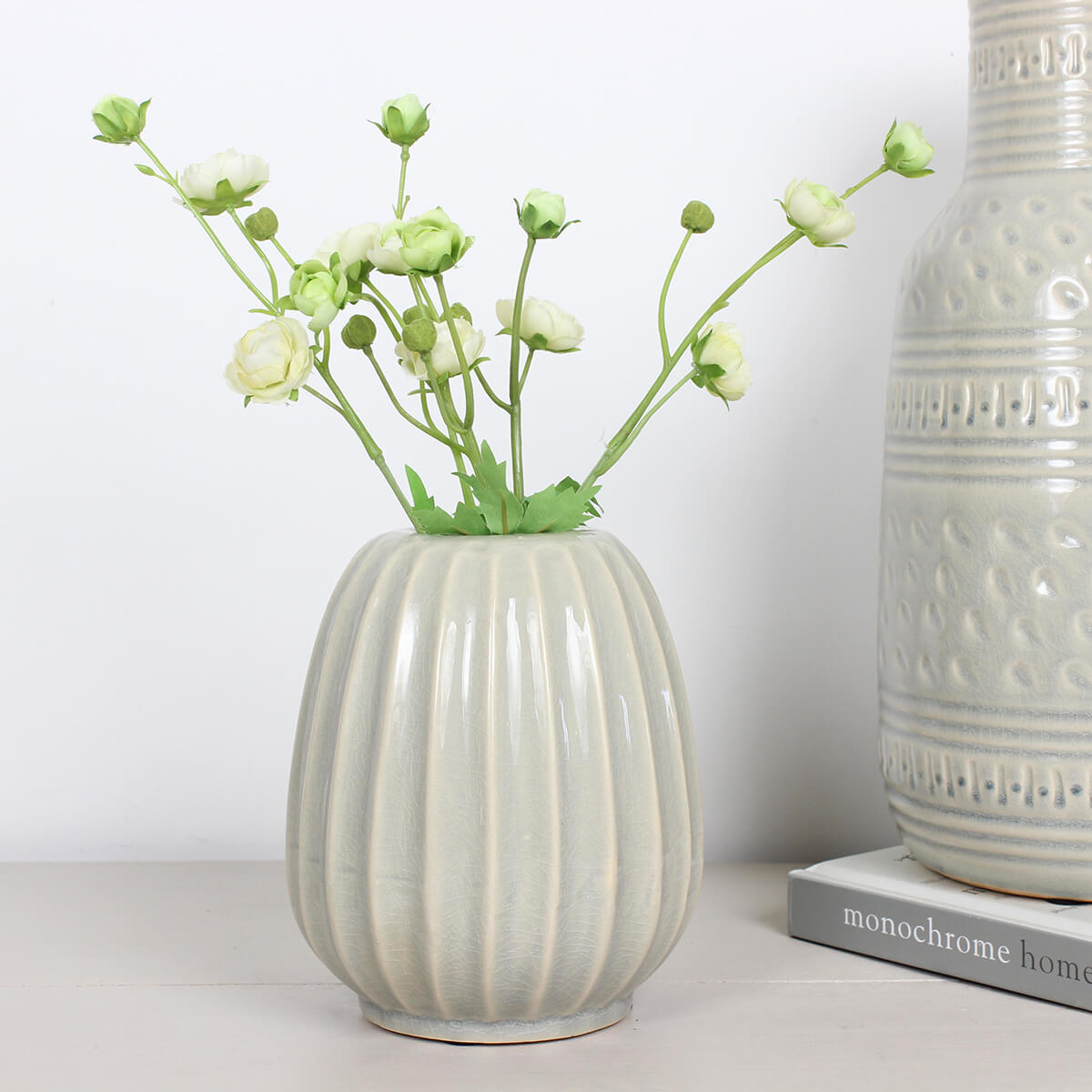 Soft Grey Ribbed Vase