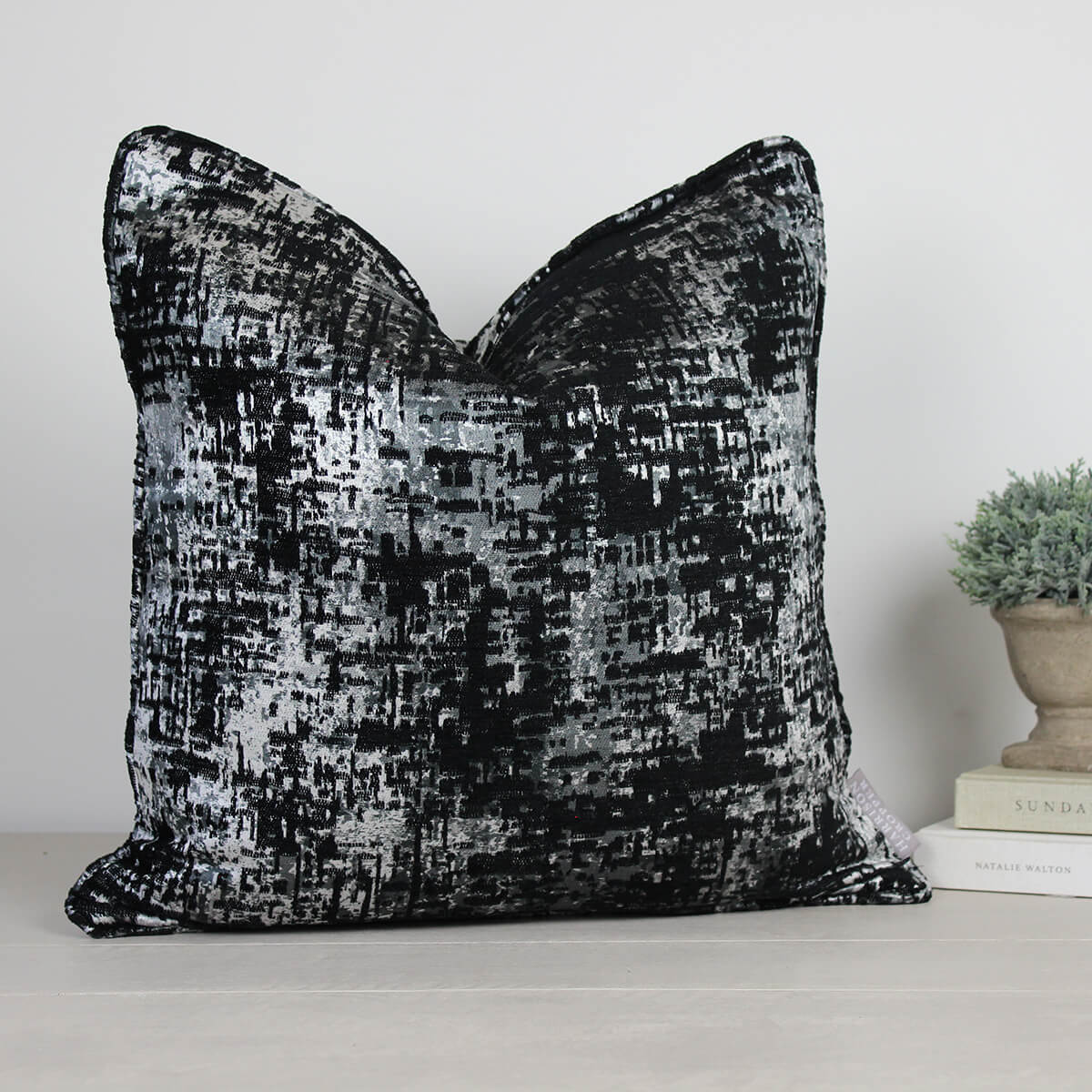 Evora Charcoal Black & Silver Cushion