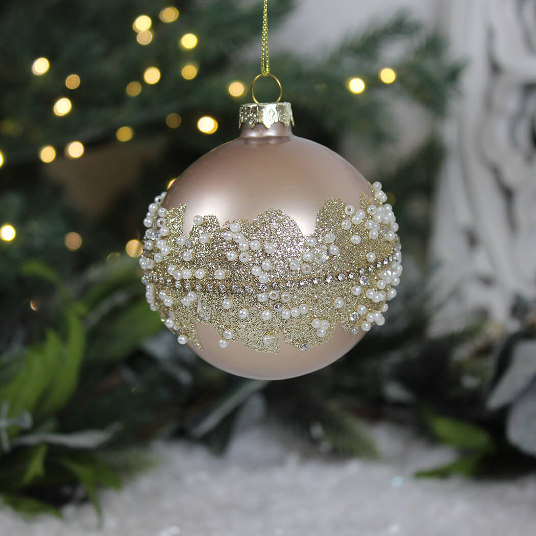 Small Pink Diamante and Bead Bauble
