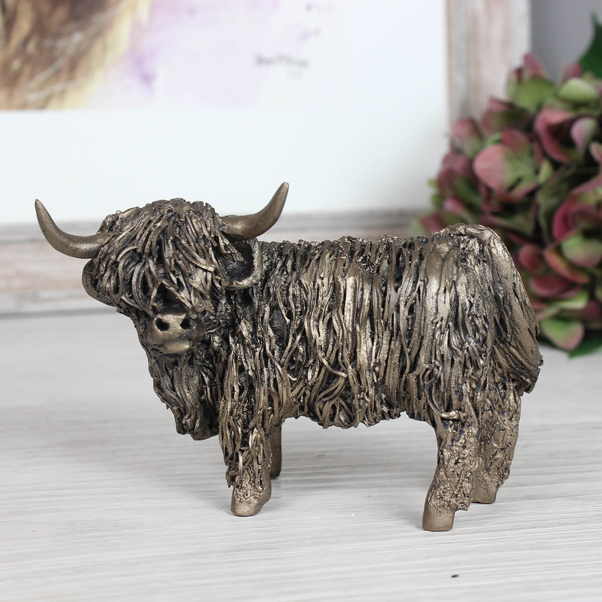 Small Highland Cow Standing Frith Bronze Sculpture