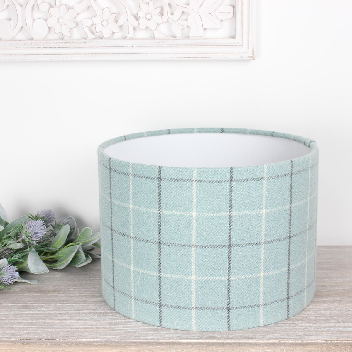 Bamburgh Duck Egg Tartan Check Drum Lampshade