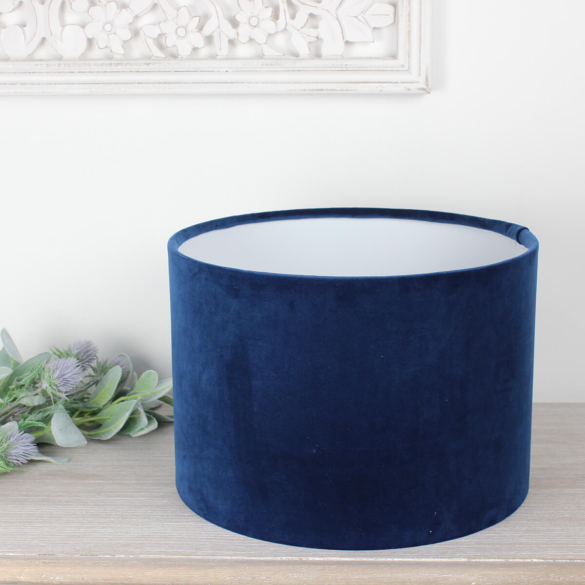 London Navy Velvet Drum Lampshade