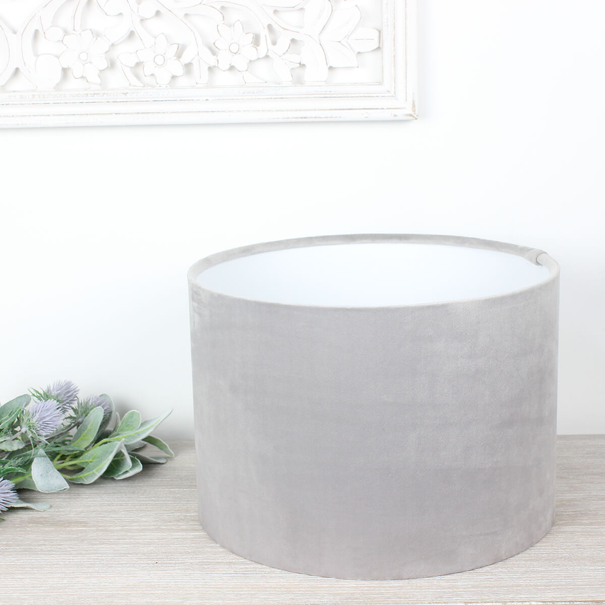 London Dove Grey Velvet Drum Lampshade