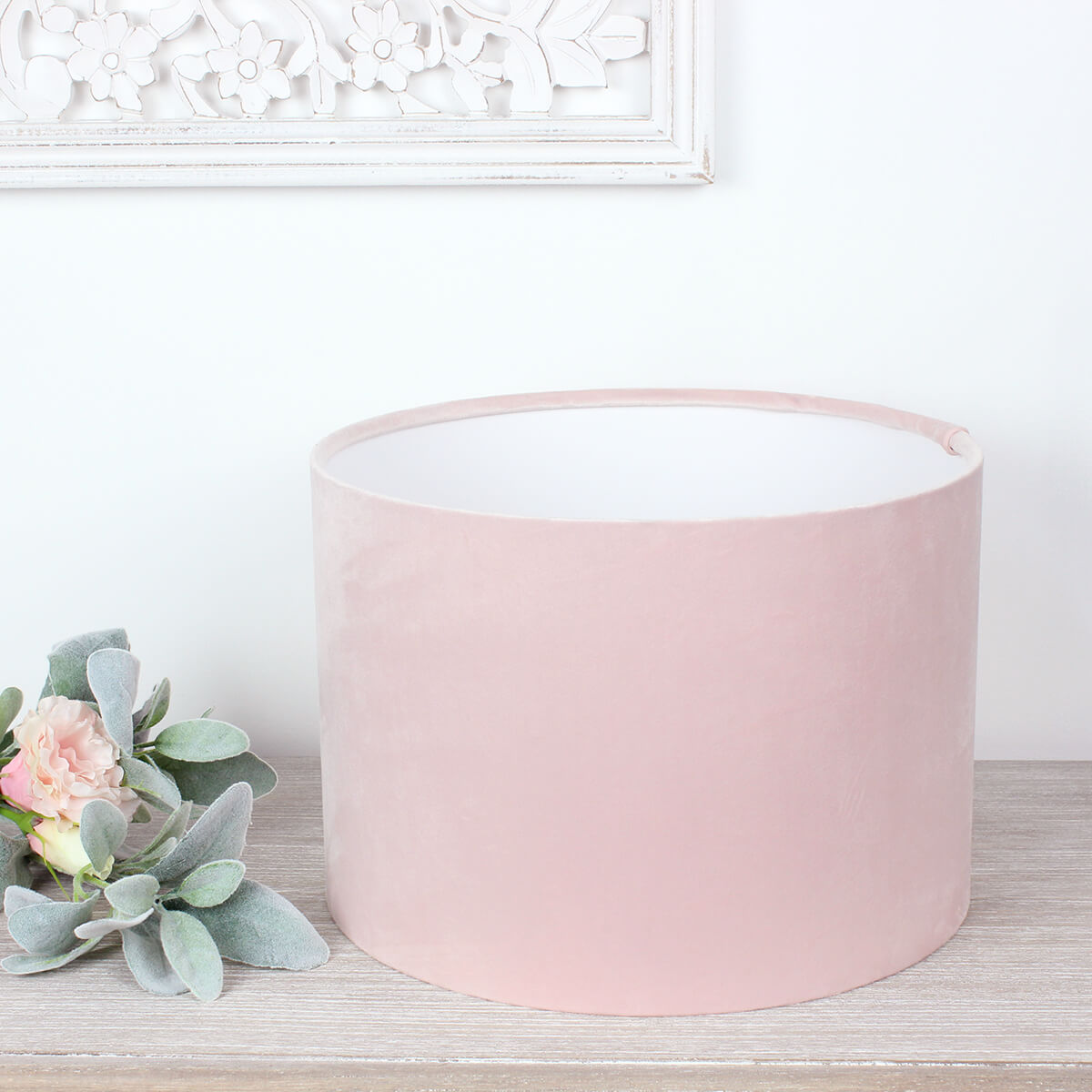 London Baby Pink Velvet Drum Lampshade