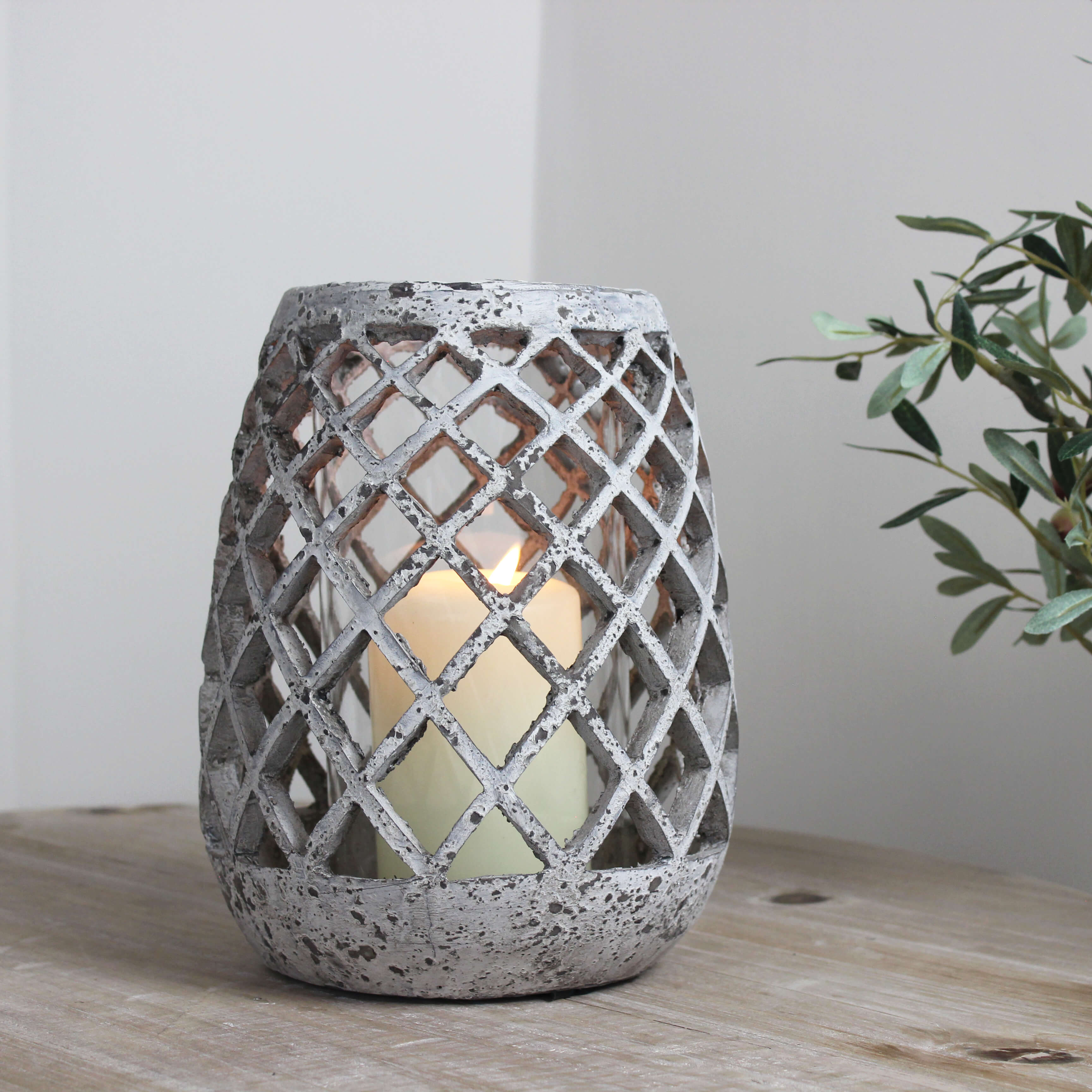 Large Conical Ceramic Lattice Hurricane Lantern