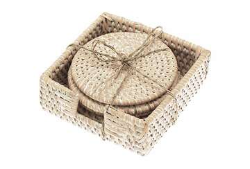 White Rattan Coasters Set of 4