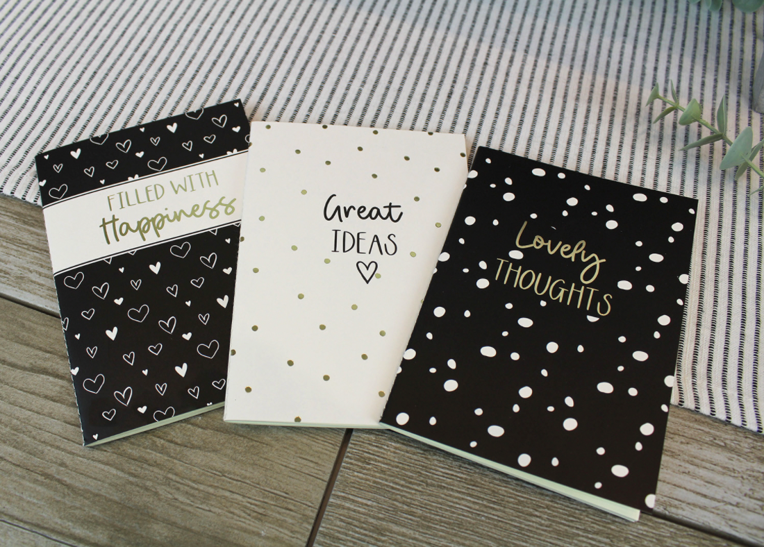 Three Piece Black & White Notebook Set