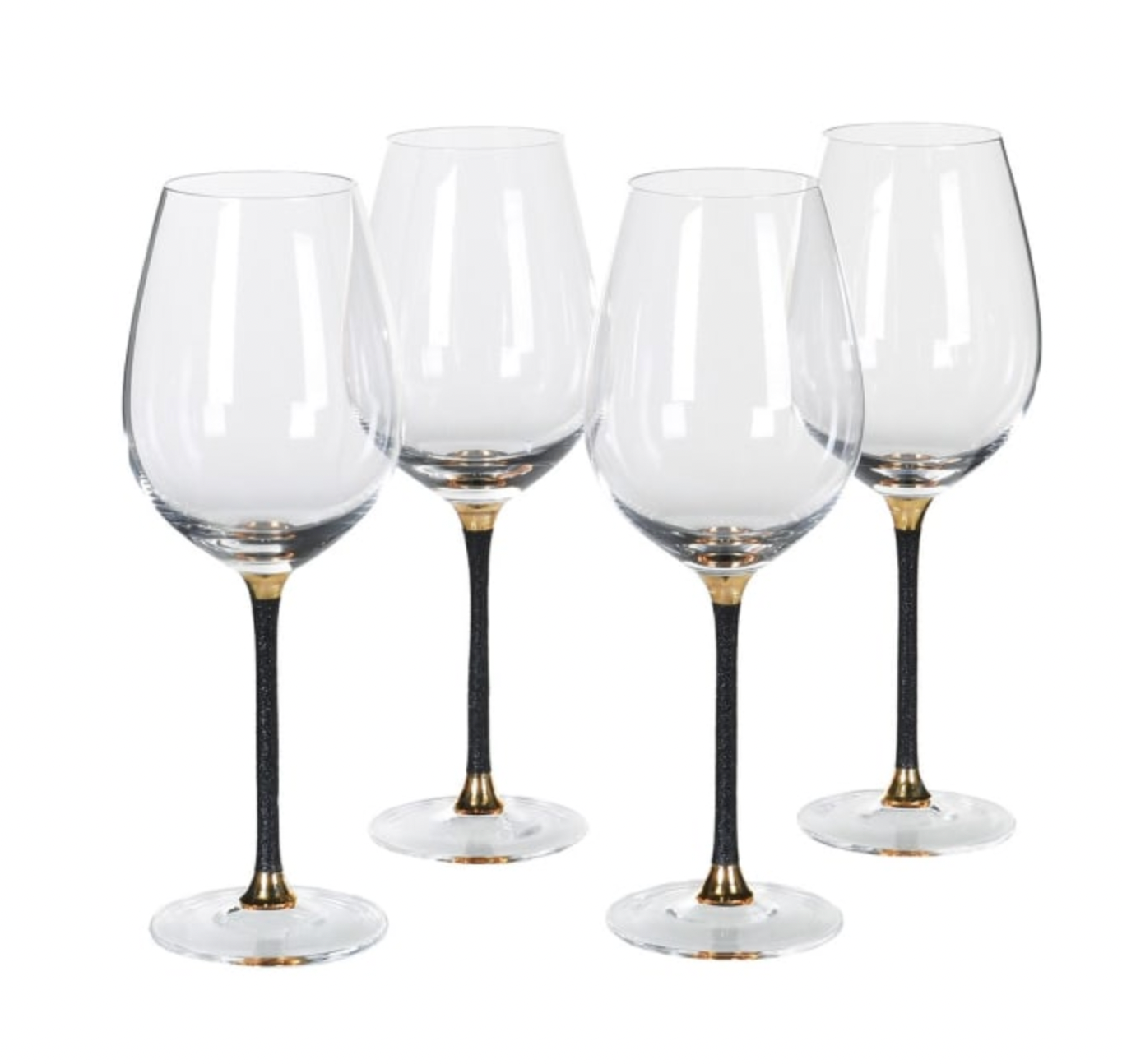 Set of 4 Black Glitter Stem Red Wine Glasses