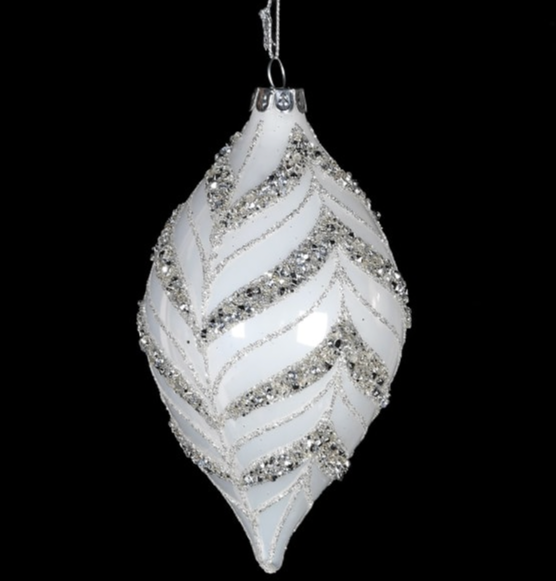 White Teardrop Bauble with Beads