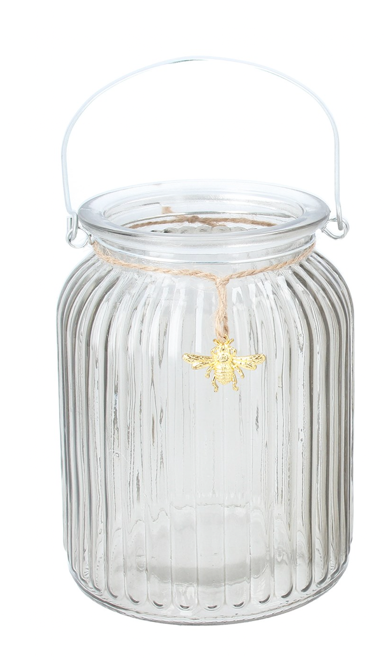 Ribbed Glass Gold Bug Candle Holder