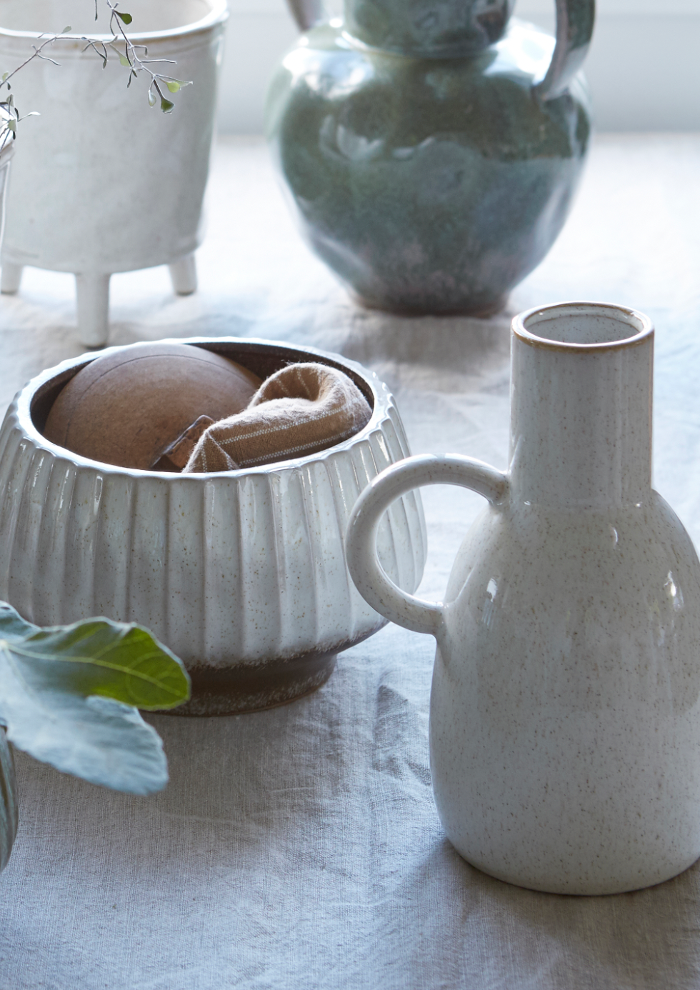Off White Single Handle Vase
