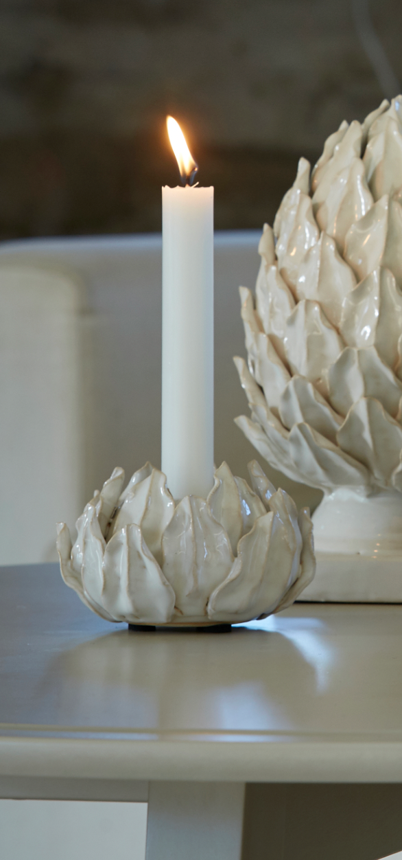 Natalia White Stoneware Lotus Candle Holder