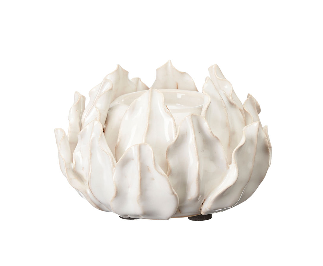 Natalia White Stoneware Lotus Candle Holder