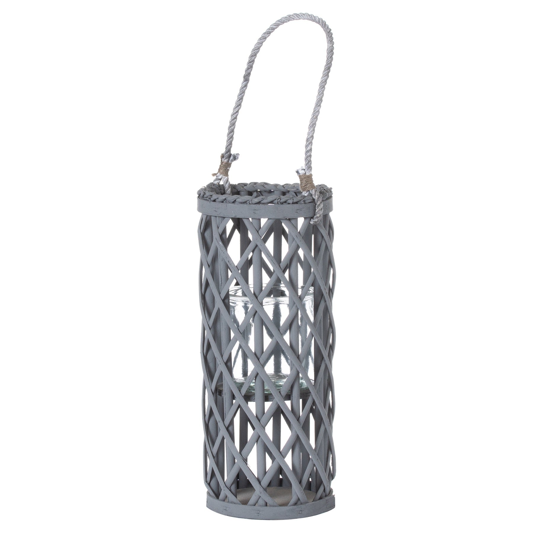 Small Hurricane Grey Wicker Lantern