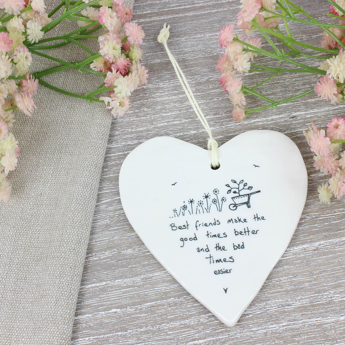 East Of India Best Friends Porcelain Heart Hanger