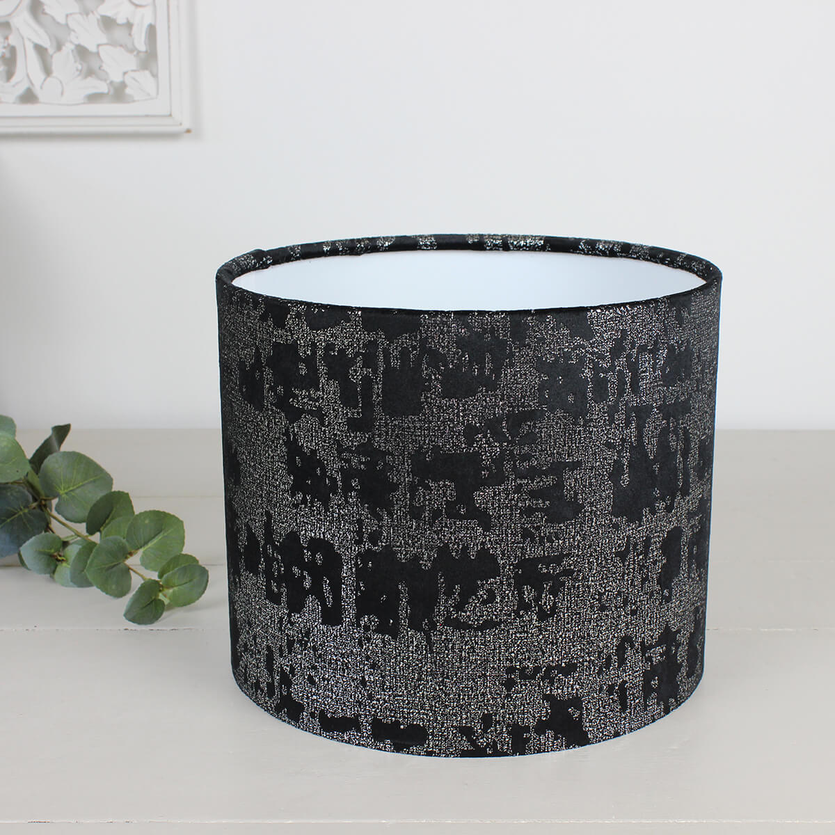 Mercury Noir Black Velvet Drum Lampshade | Lampshades | Harrison 