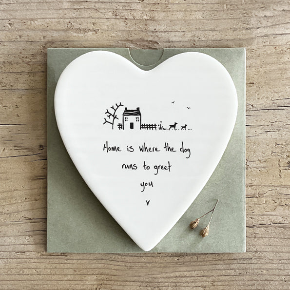 East of India Porcelain Heart Coaster - Dog Greets You