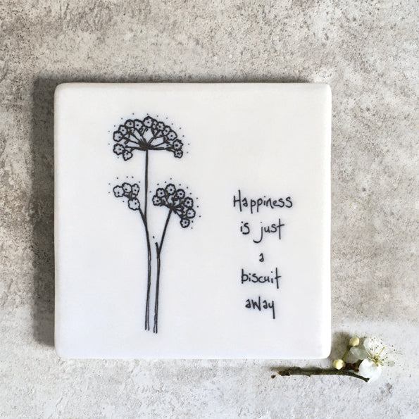 East of India Floral Coaster-Happiness Is Just A Biscuit Away