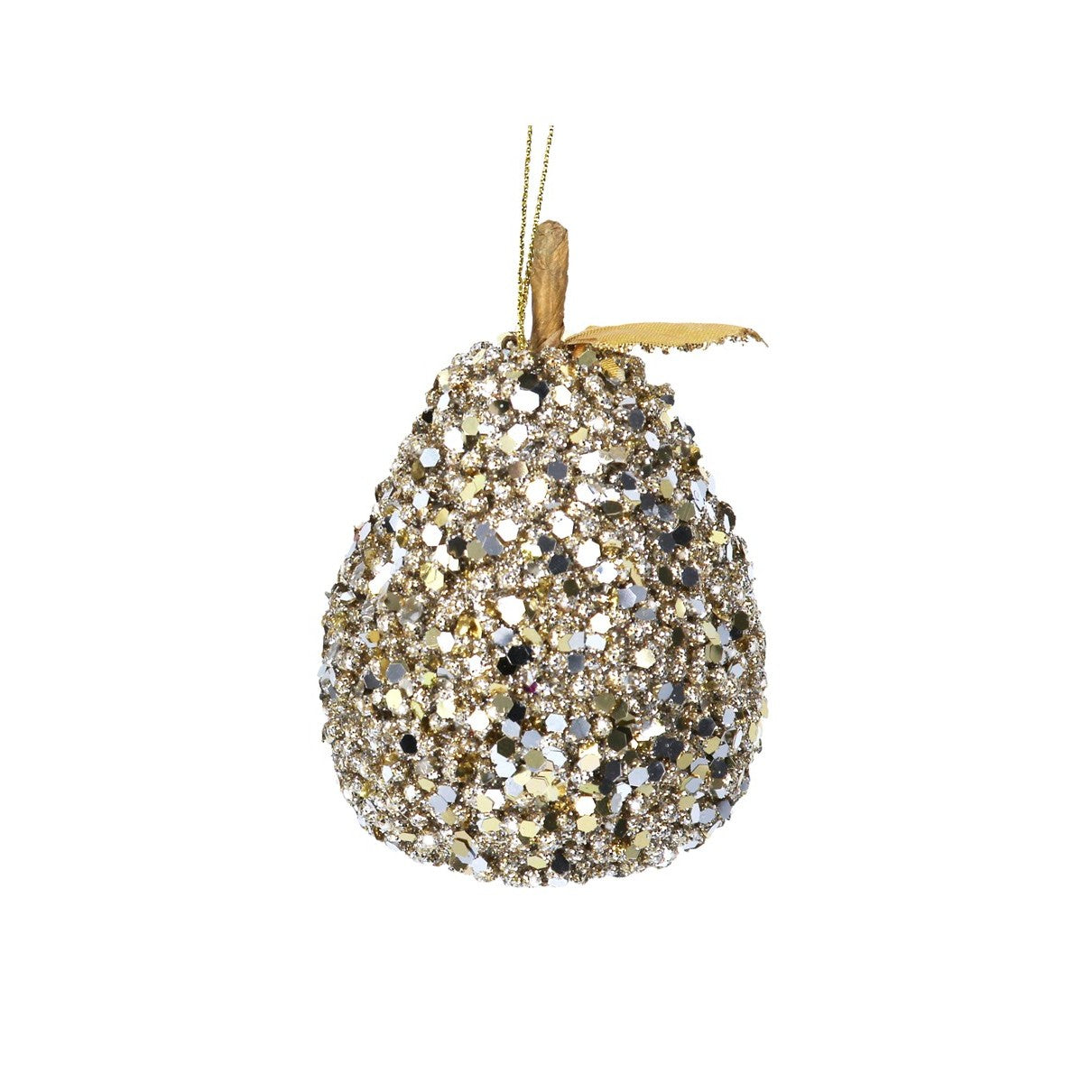 Gold Sequin Apple & Pear Fruit Christmas Decorations