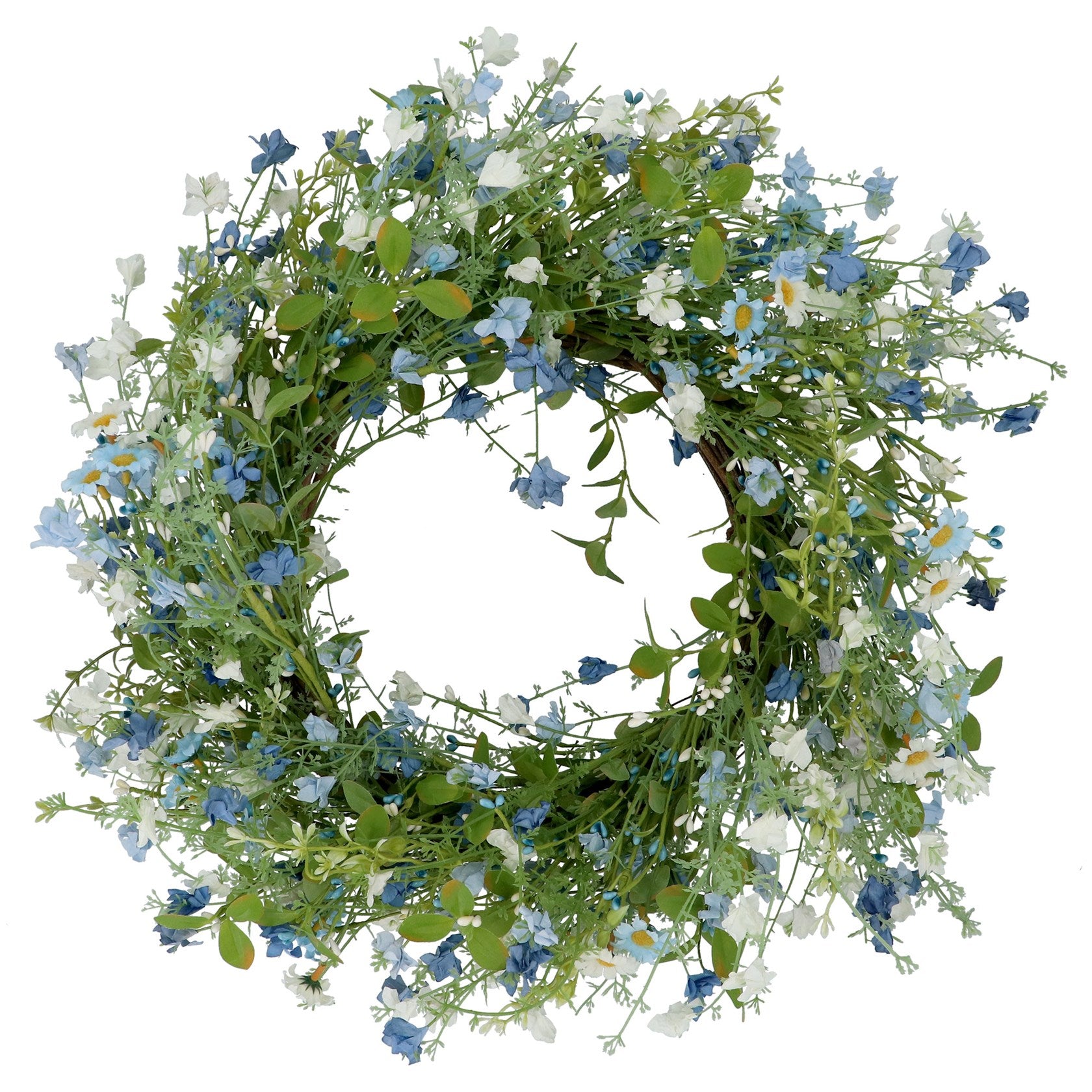Blue and White Flower Leaf Wreath
