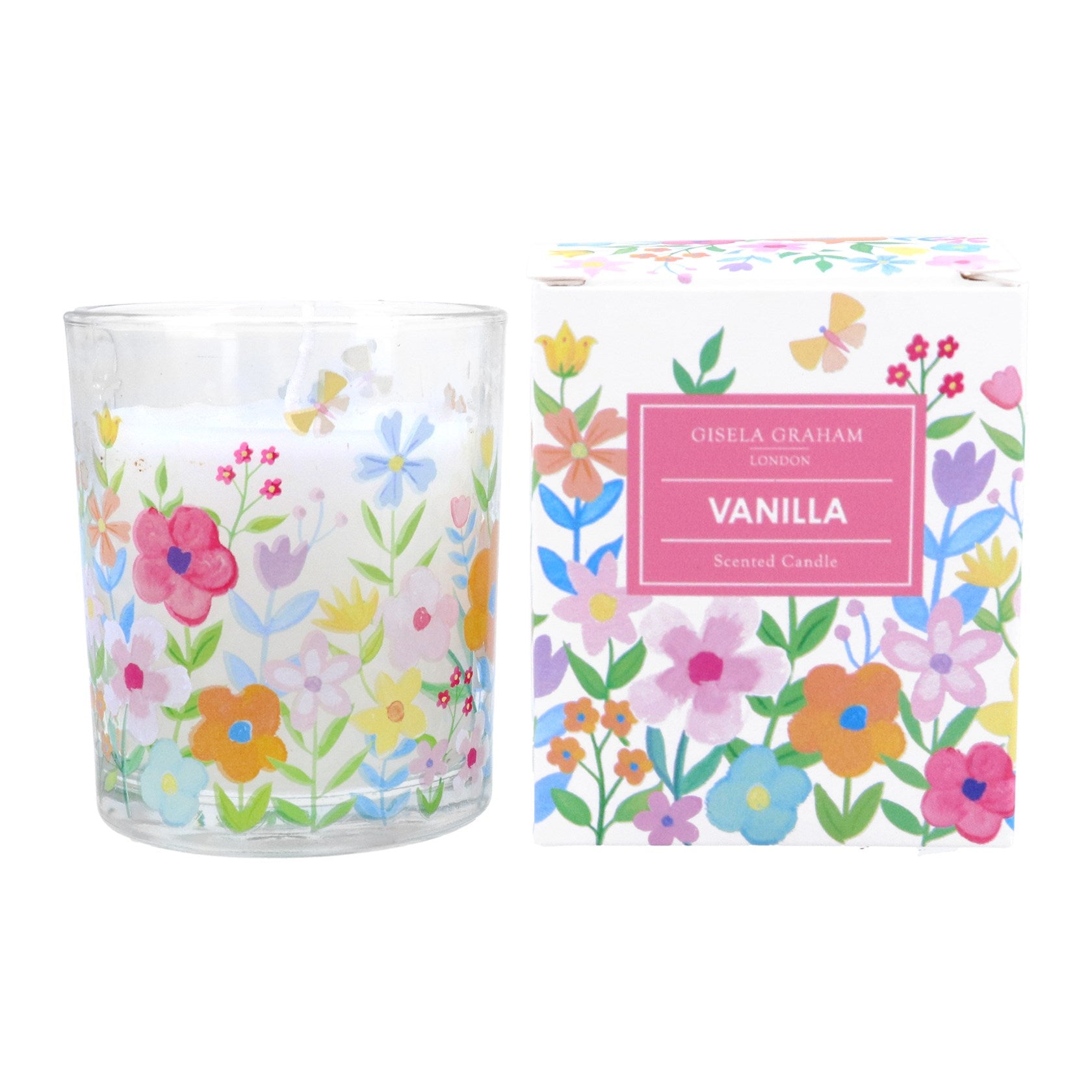 Pastel Flowers Vanilla Scented Candle in Glass Pot - Small