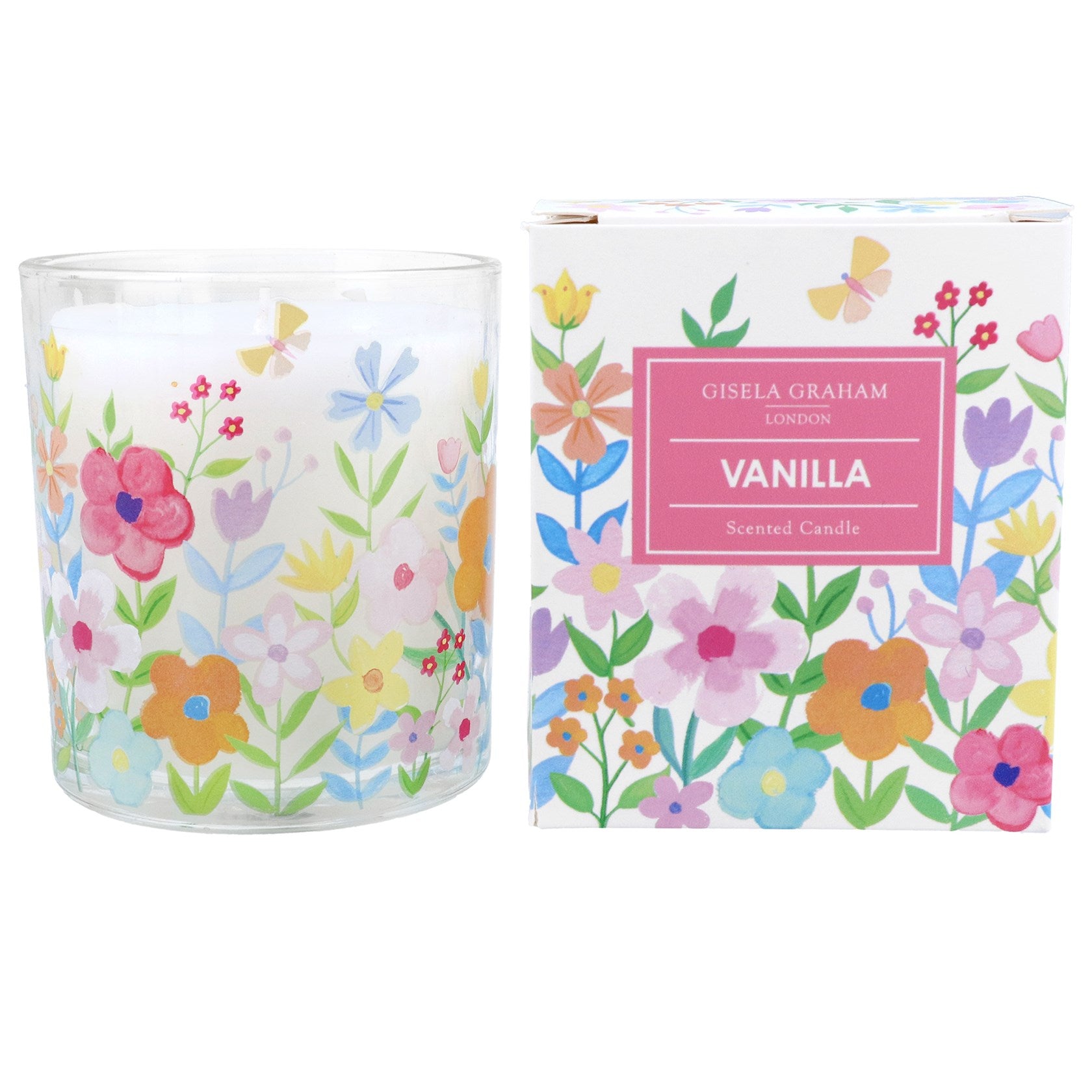 Pastel Flowers Vanilla Scented Candle in Glass Pot - Large
