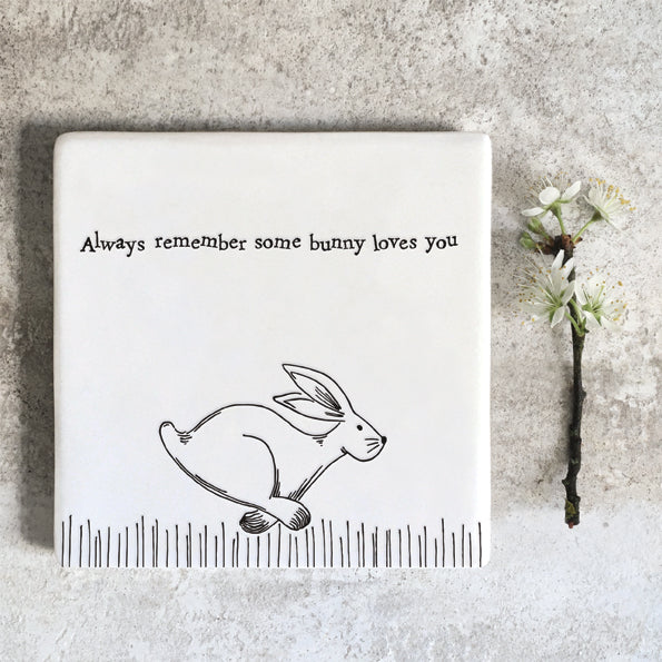 East of India Running Hare Coaster-Some Bunny Loves You