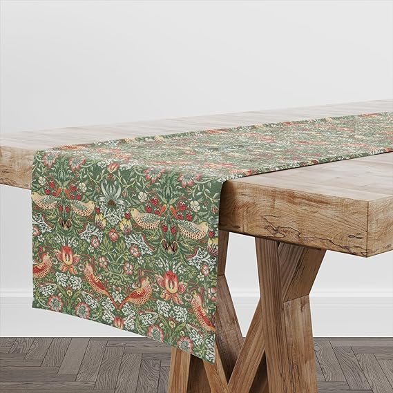 William Morris Strawberry Thief Fabric Table Runner (Sage)