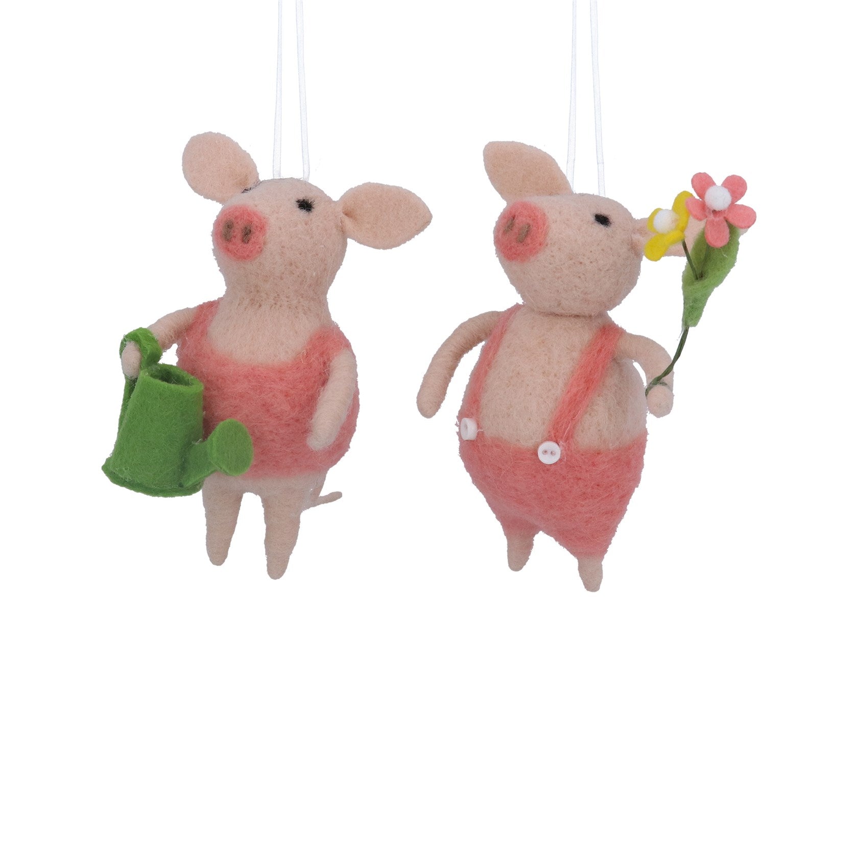 Mixed Wool Mr or Mrs Pig Hanging Decorations