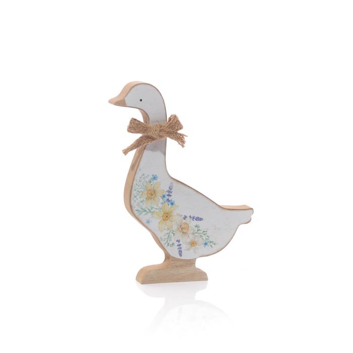 Standing Floral Wood Goose With Natural Bow