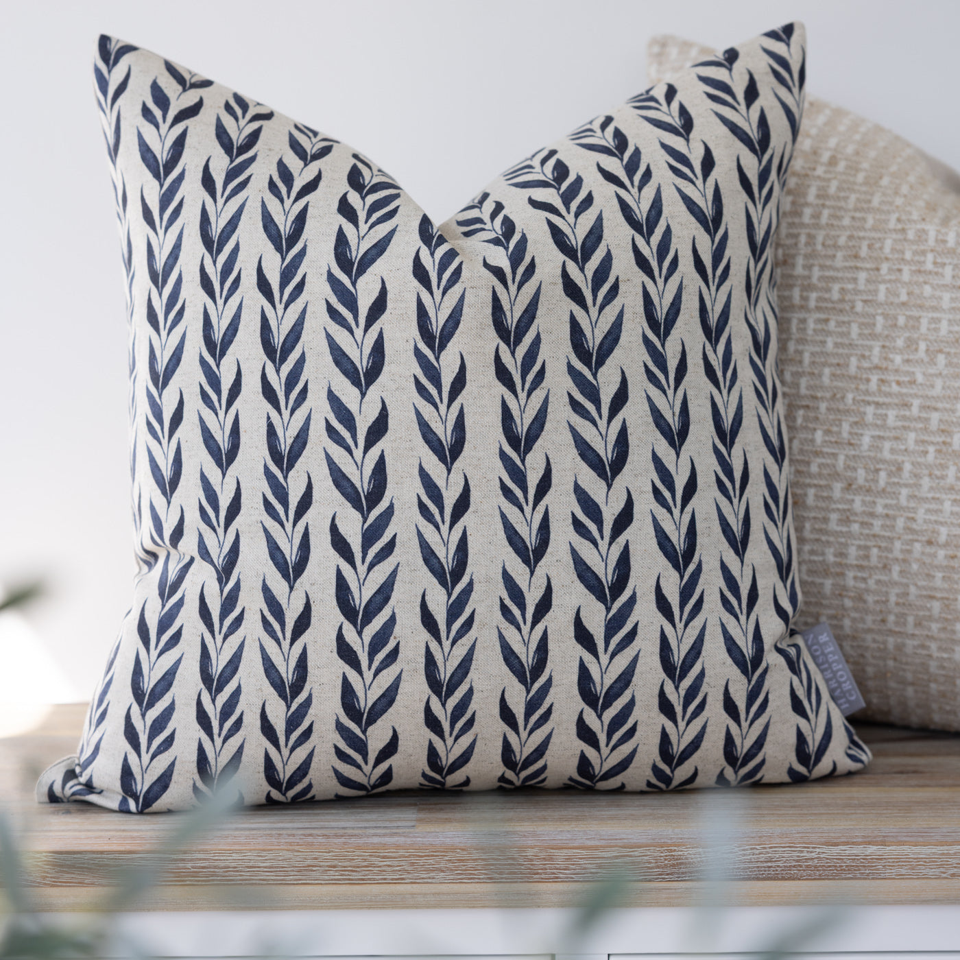 Anohki Indigo Blue Leaf Print Cushion