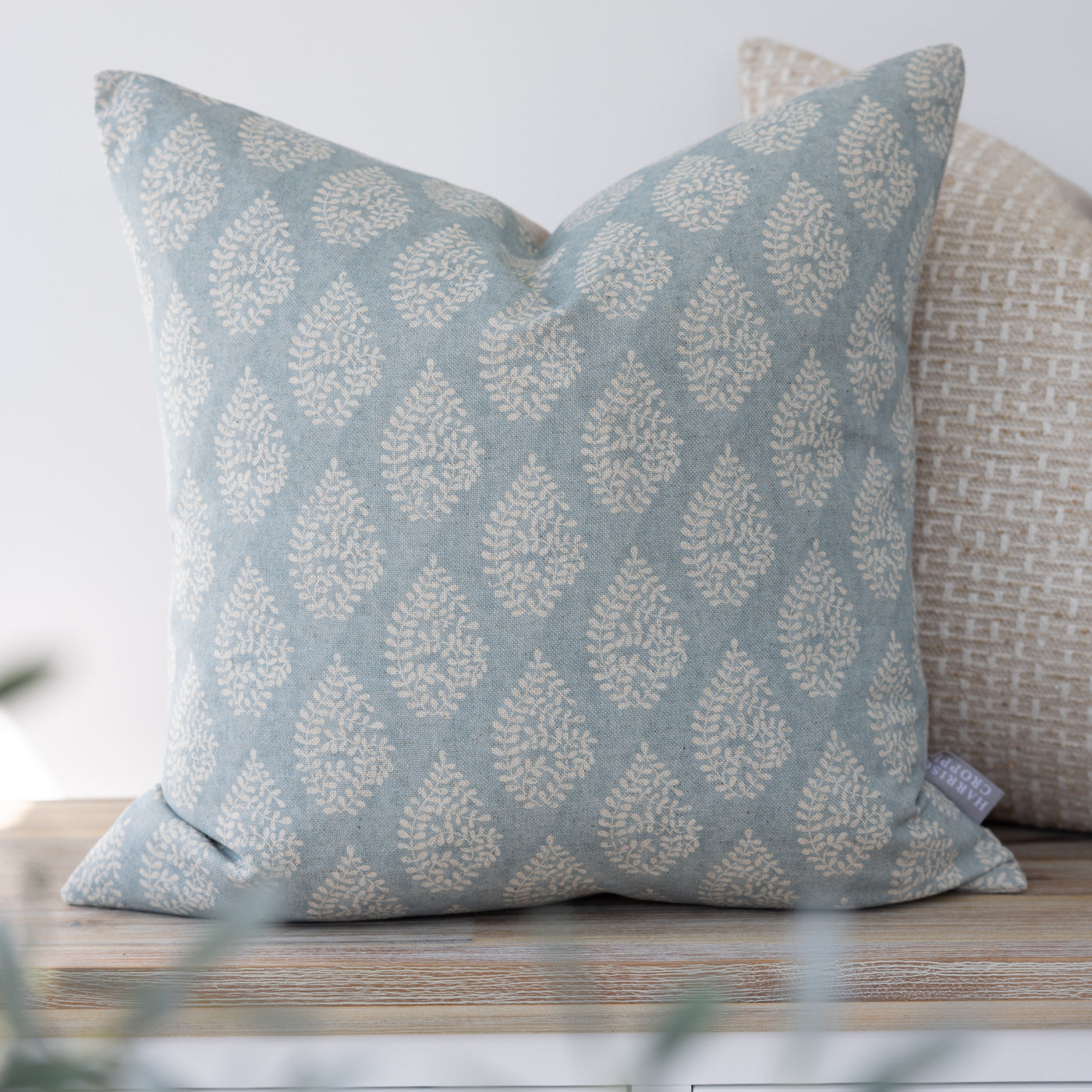 Bagru Azure Blue Square Cushion
