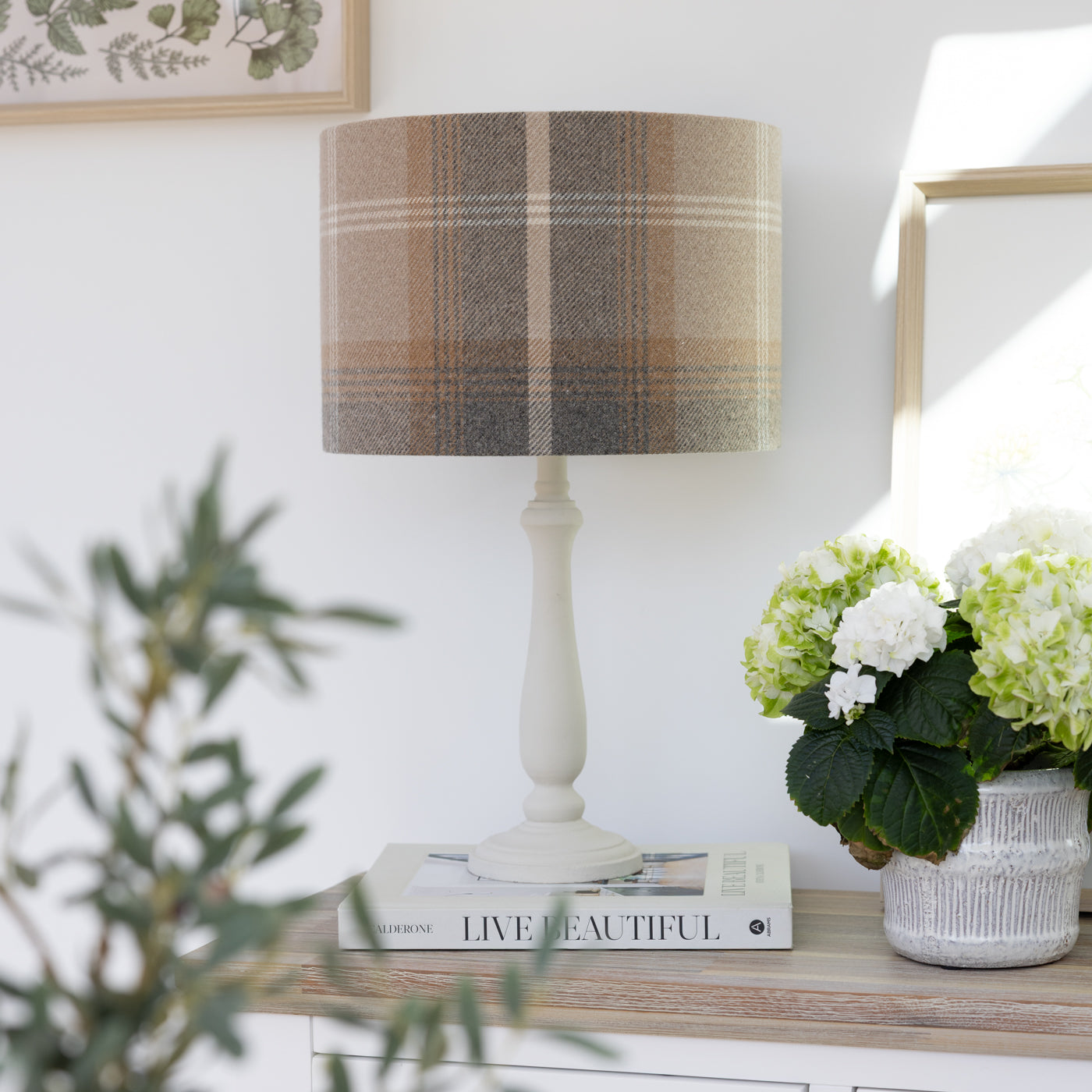 Balmoral Beige Brown Check Tartan Drum Lampshade