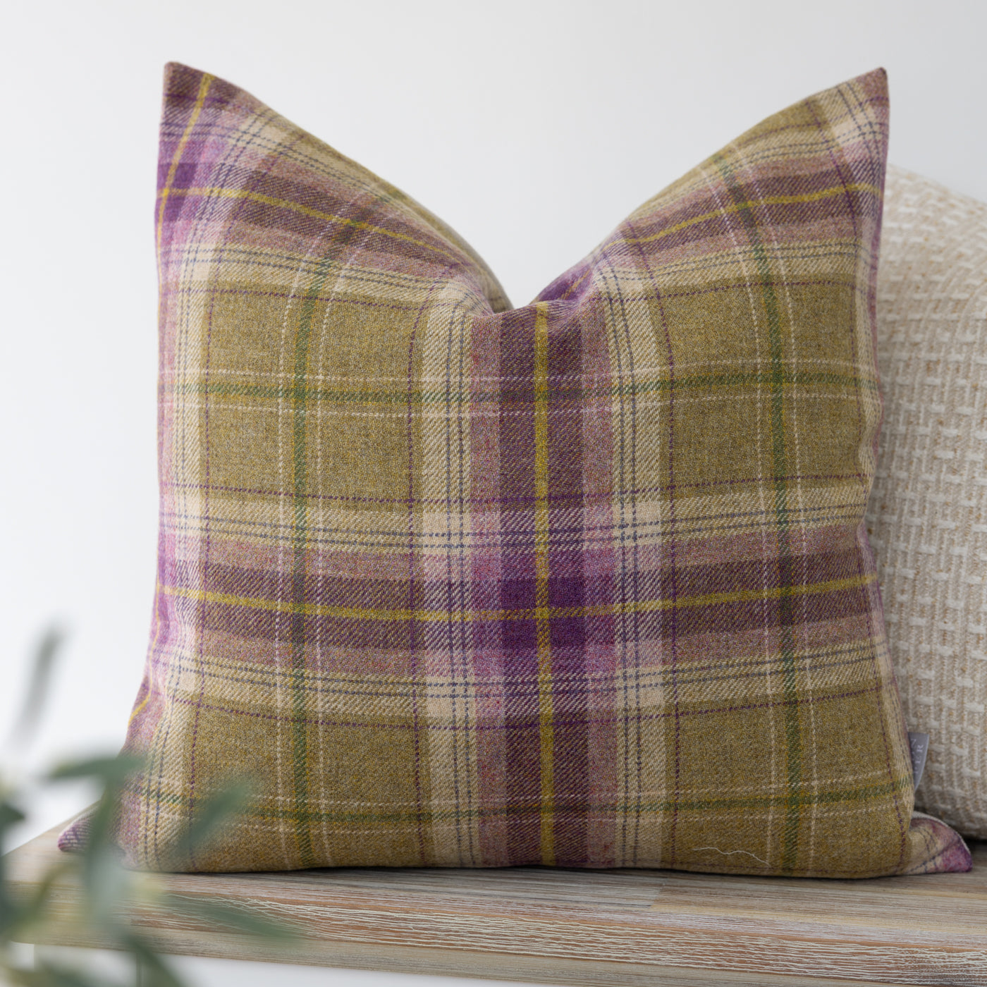 Green & Purple Tartan Wool Cushion Cover