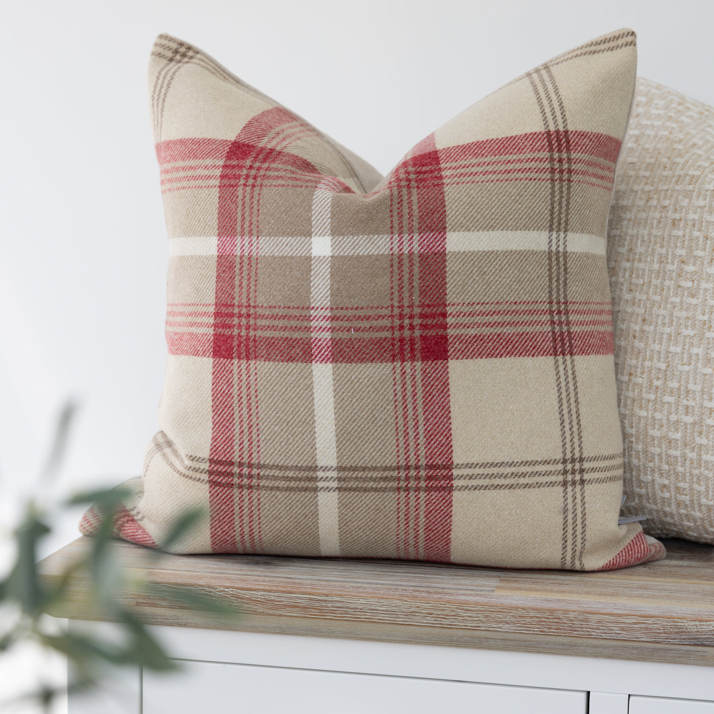 Cream & Red Checked Tartan Cushion Cover