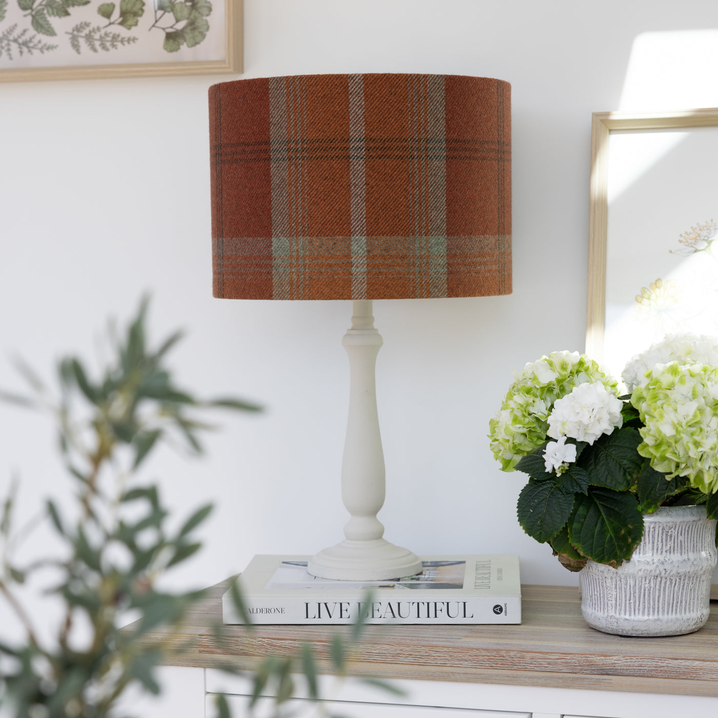 Balmoral Orange Brown Check Tartan Drum Lampshade