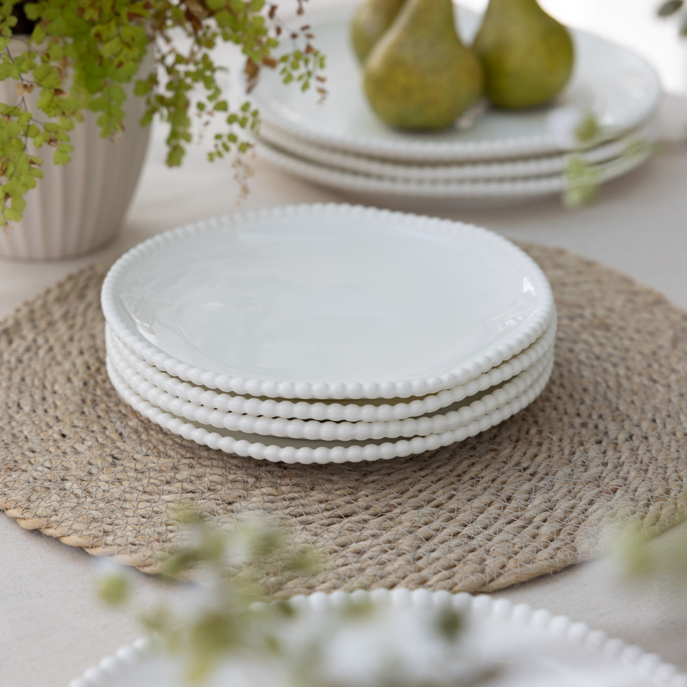 White Beaded Edge Salad Plates | Set of 4