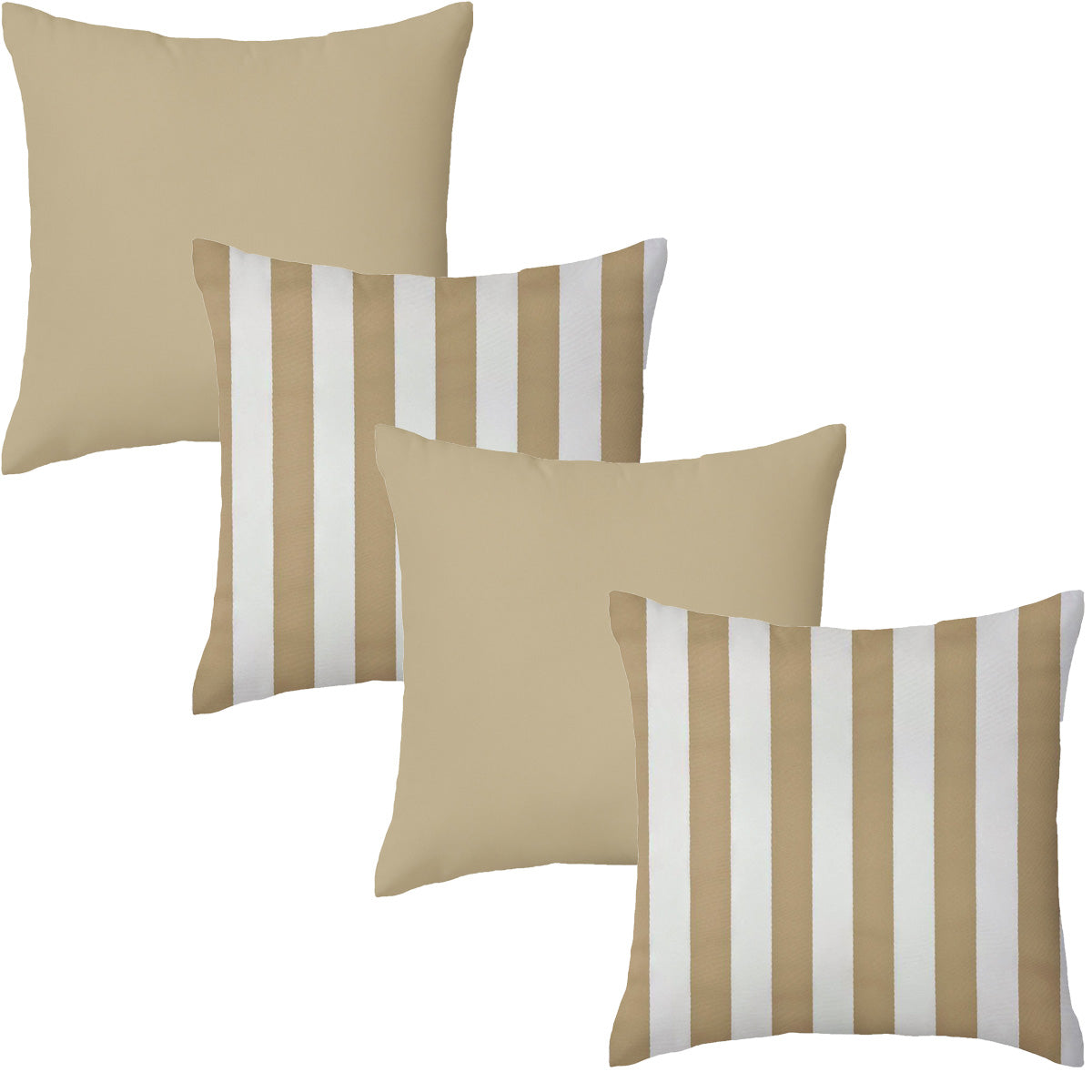 Set of 4 Beige & Stripe Garden Square Water Resistant Cushions