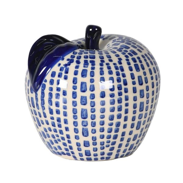 Blue Spotted Ceramic Apple Ornament