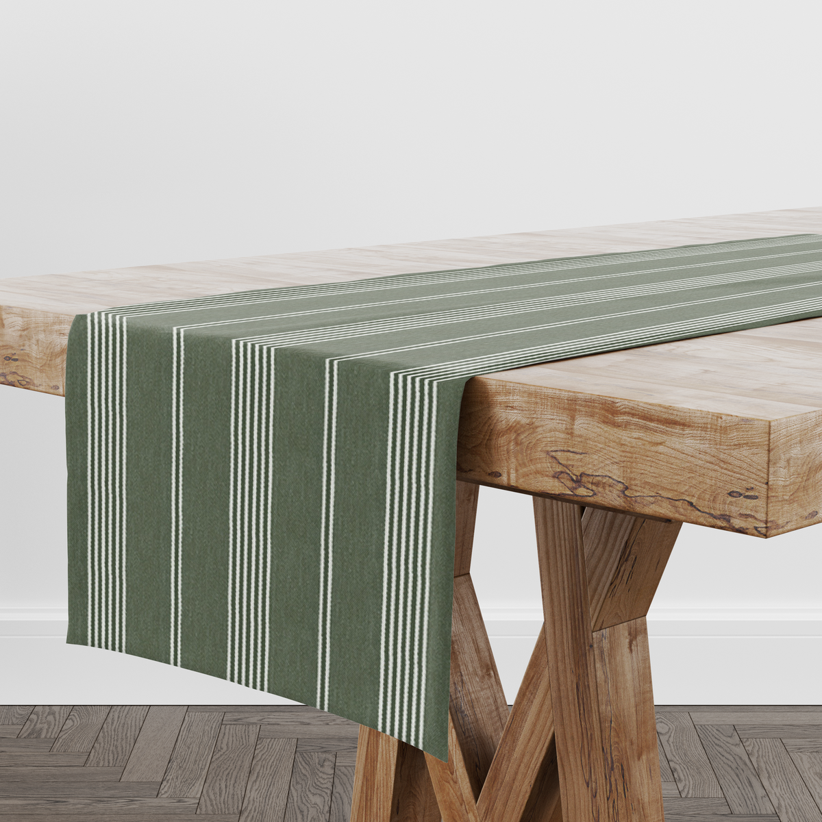 Brodsworth Ivy Dark Green Stripe Table Runner