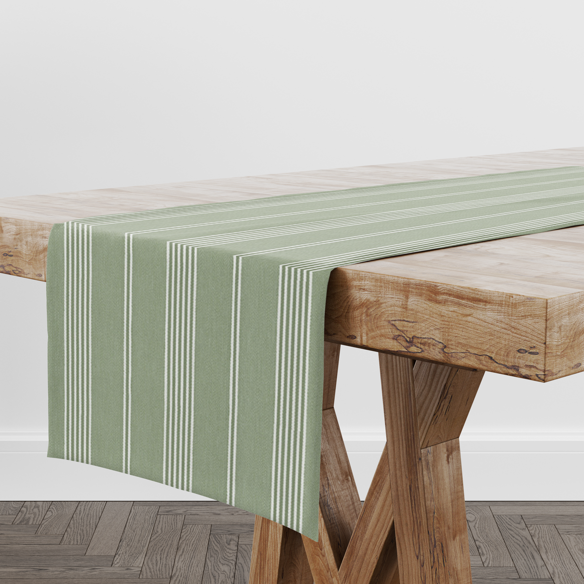 Brodsworth Lovage Green Stripe Table Runner