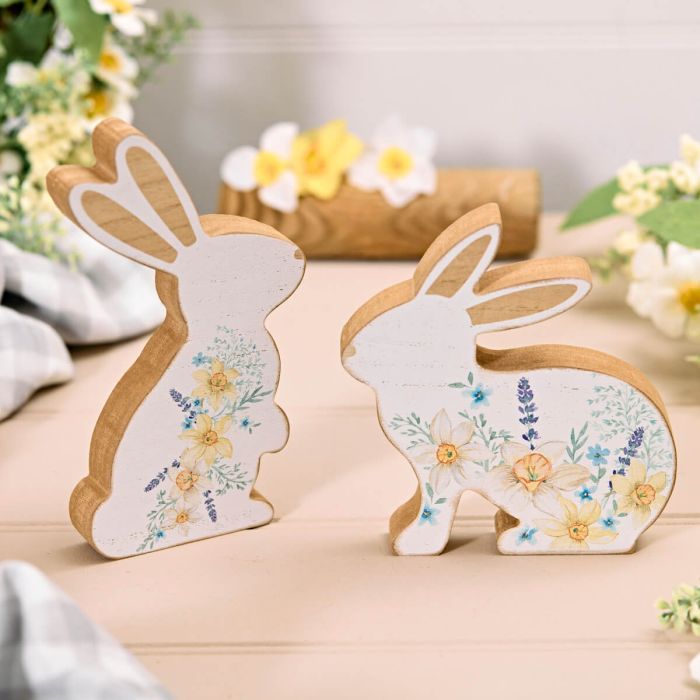 Bunny Floral Wood Block