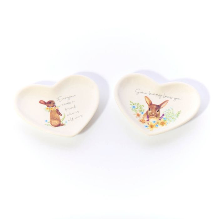 Bunny With Flower Ceramic Heart Shape Trinket Dish