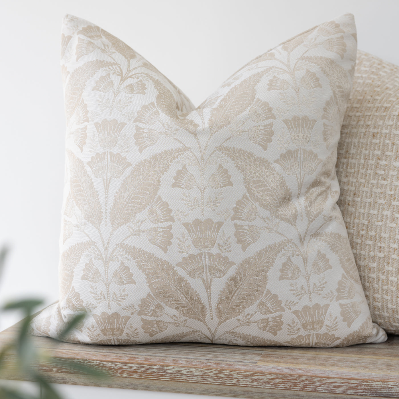 Burghley Jasmine Neutral Floral Cushion Cover