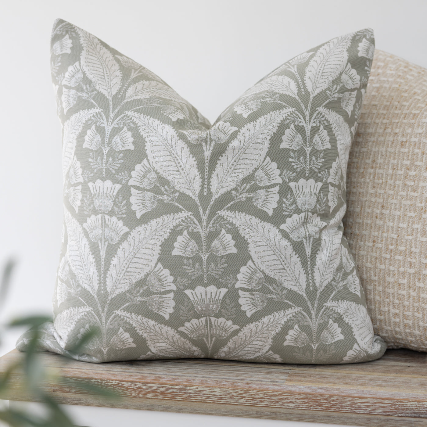 Burghley Willow Green Floral Cushion Cover