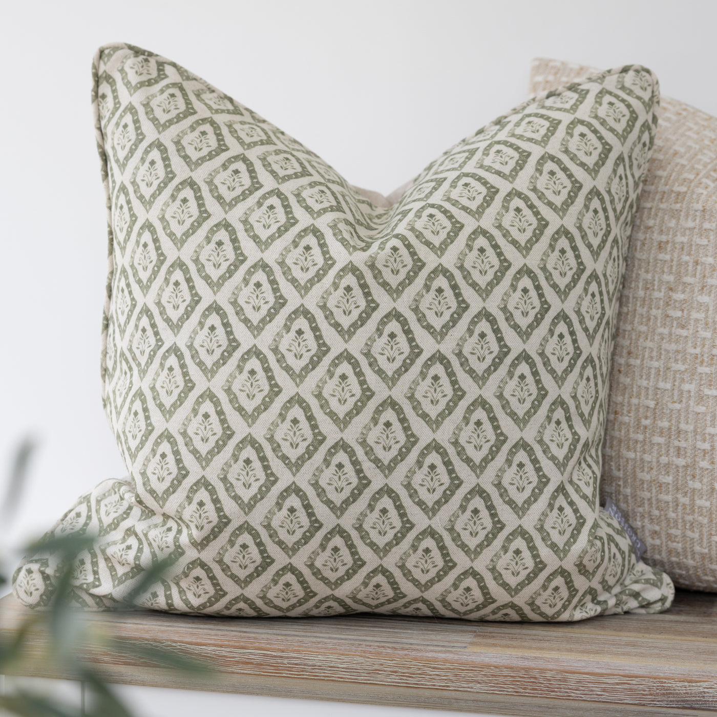 Celina Oregano Green Diamond Floral Print Square Cushion