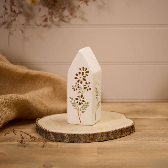 Ceramic LED House With Cut Our Flowers