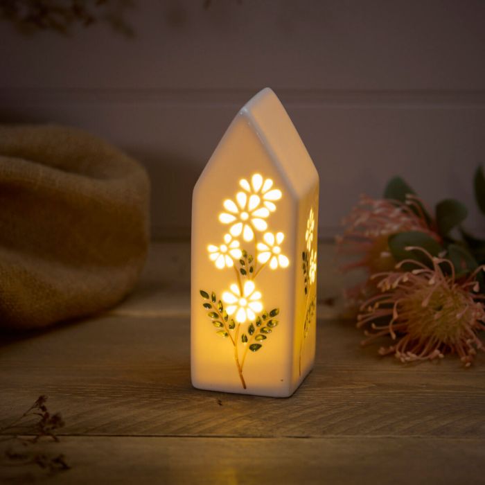 Ceramic LED House With Cut Our Flowers