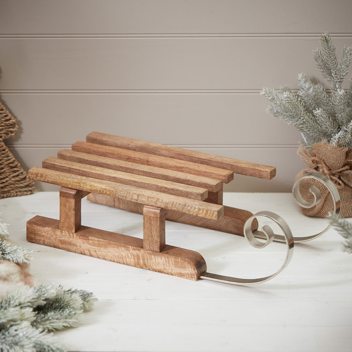 Christmas Mango Wood Slatted Sleigh