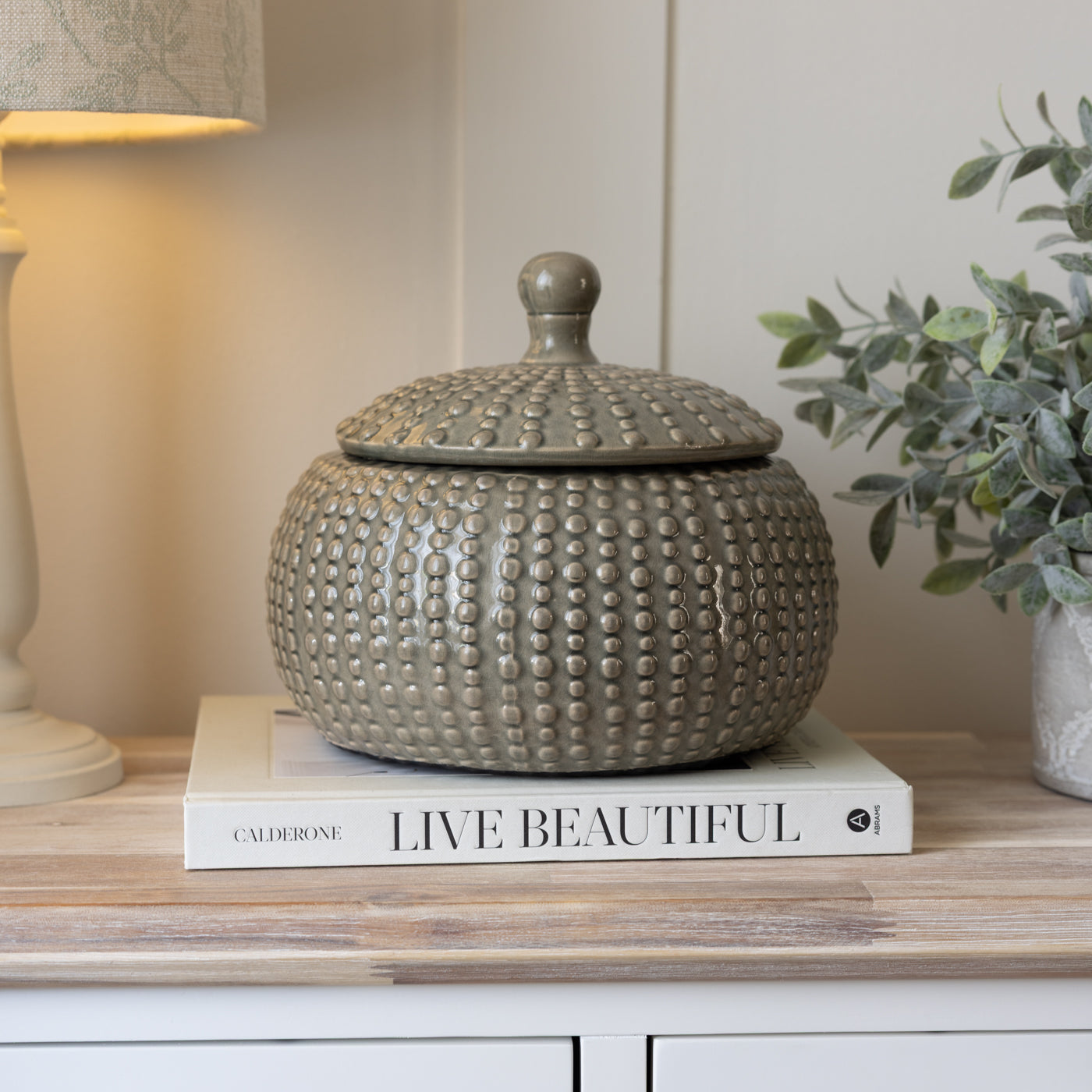 Large Squat Grey Lidded Jar